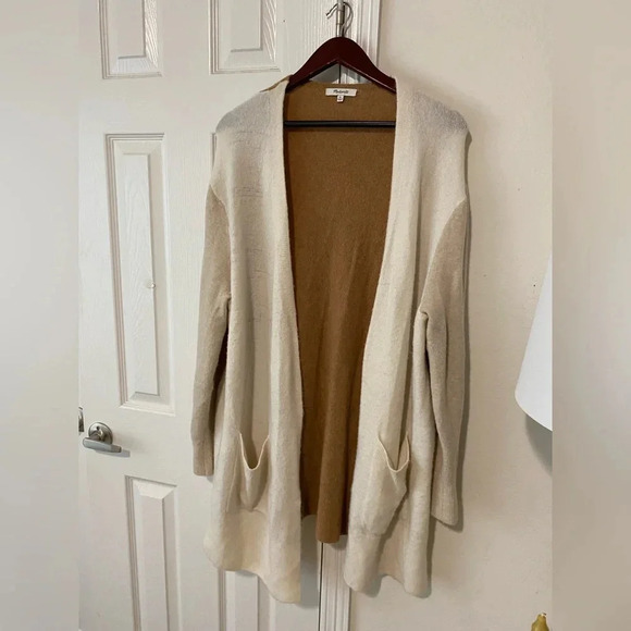 Madewell Sweaters - Madewell Cream and Tan Wool Cardigan - Size xl